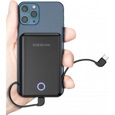 Portable Power Battery Bank Pack Charger for Cell Phones with Built in Cable, External Battery Fast Charging Mophie USB C Power Bank Charger 6000mAh, Small Mini Power Bank Battery Backup